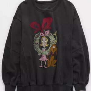 NWT Aerie Cindy Lou Holiday Sweatshirt –Oversized Long Shell Gray Medium